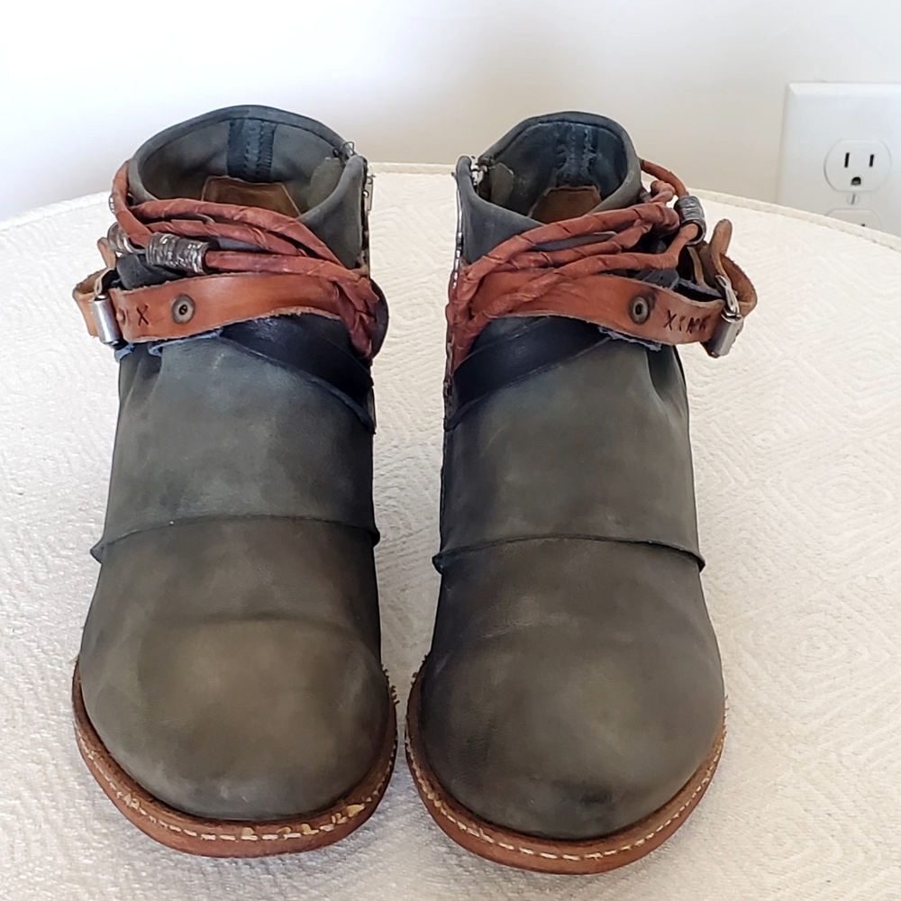 A.S. 98 Green Leather Ankle Strappy Accent Rugged Boot, Wm EU 40, US 9-9.5, - Picture 4 of 16